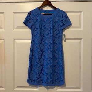 Donna Morgan Short Sleeve Easy Shift Lace Dress with Combo